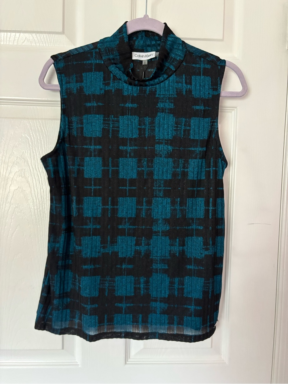 Calvin Klein Teal and Black Mock Neck Sleeveless Top